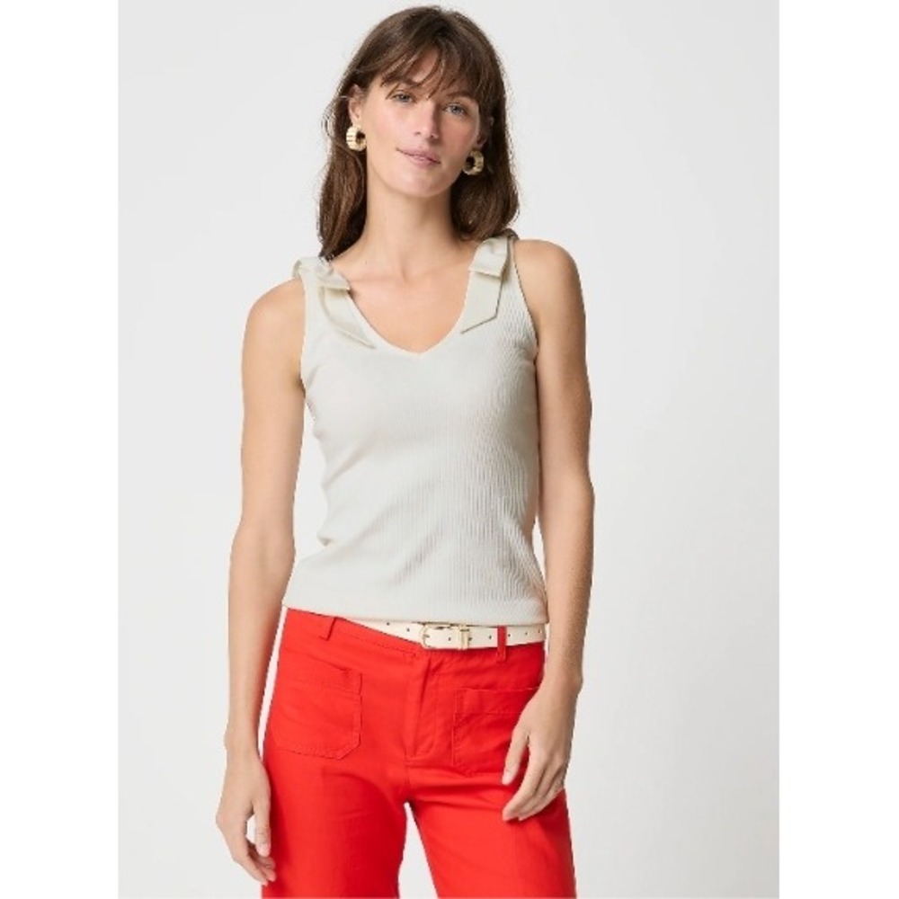 J.Crew Ribbed V-Neck Tank Top with Shoulder Bows Cream CJ078 Small NEW $78